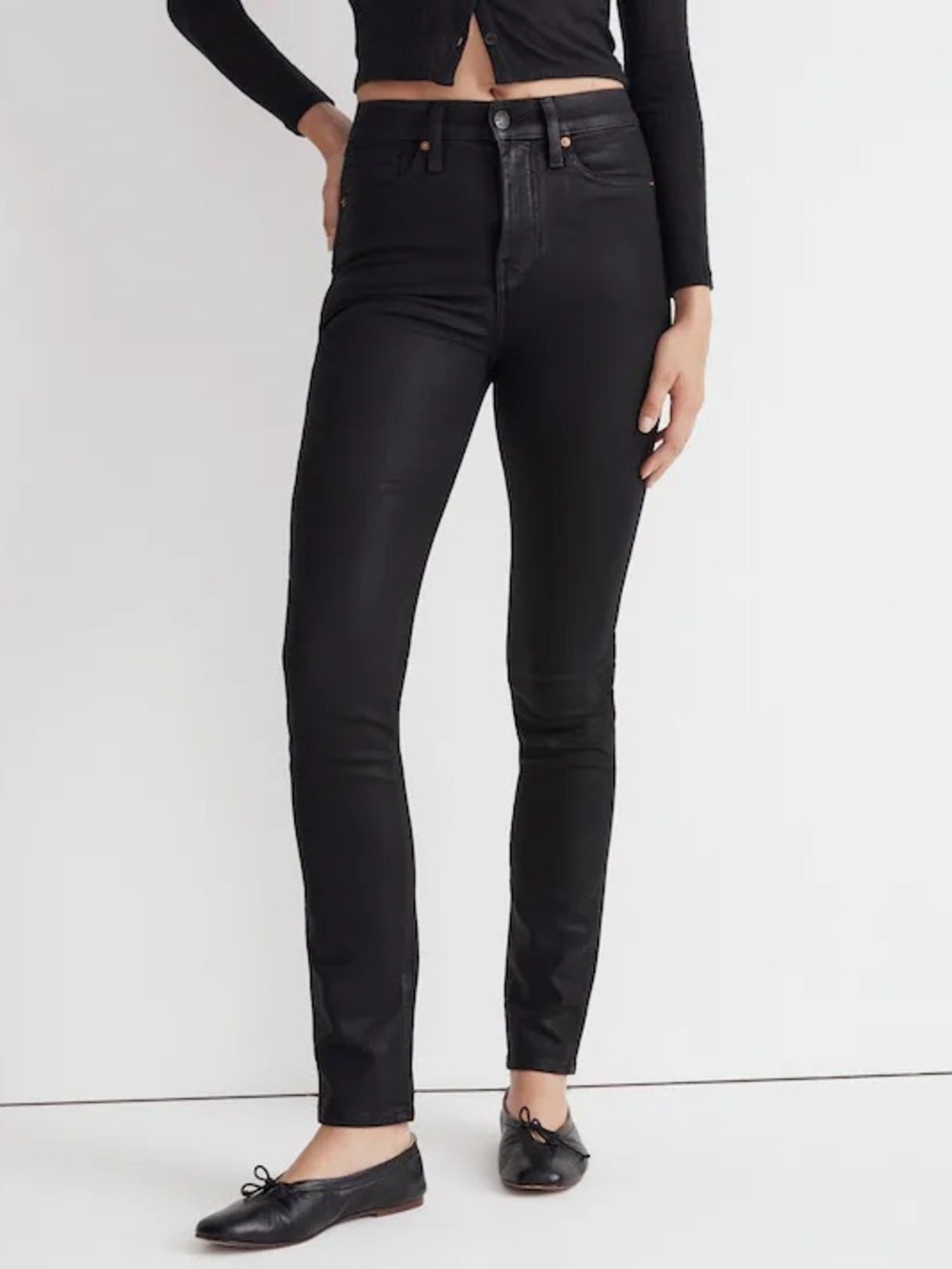Madewell 9” High-Rise Coated Edition Black Skinny Jeans